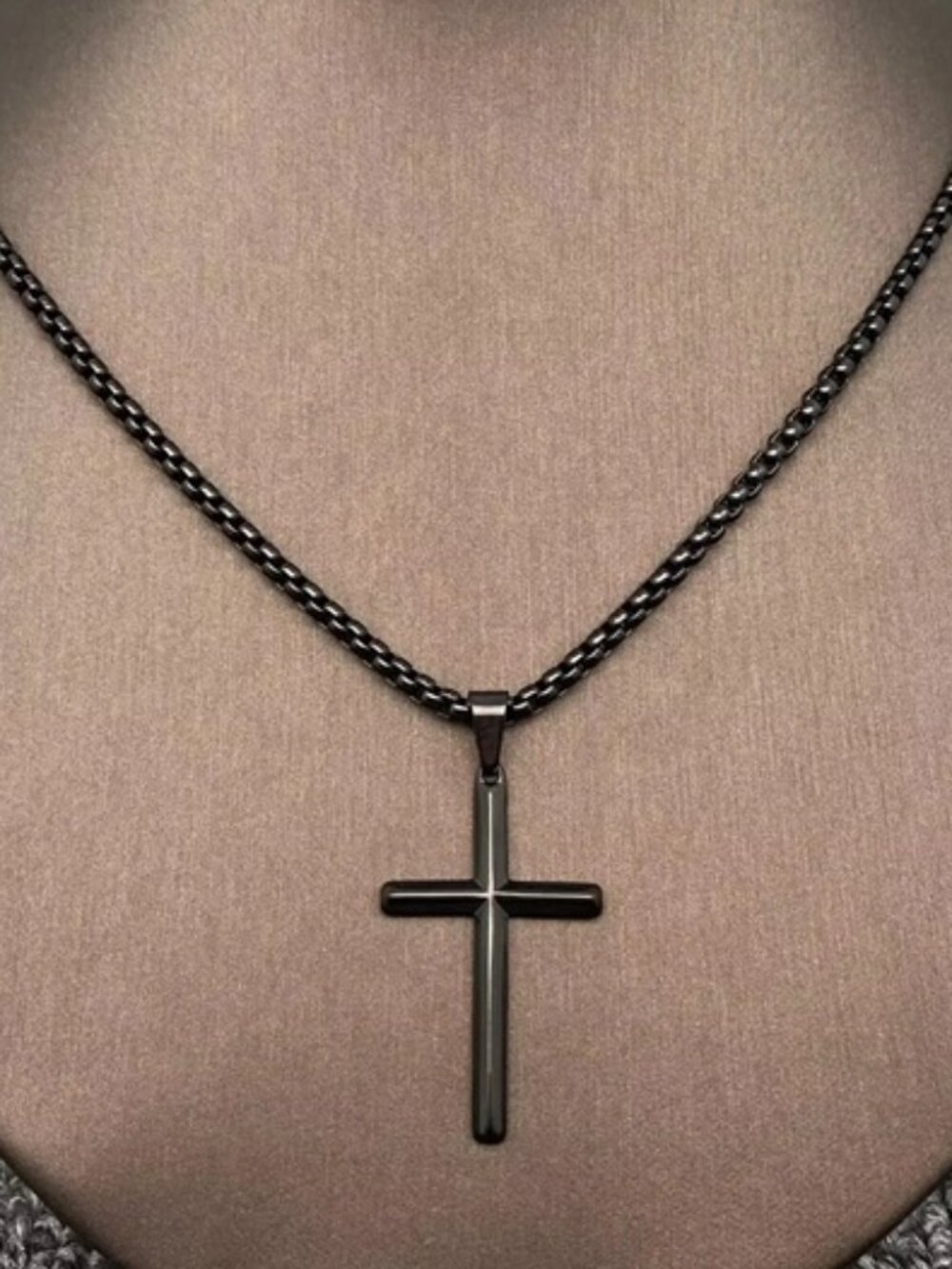 DESIGNER Goth Cross Black Plated Stainless Steel Chain Men's Necklace**NEW!